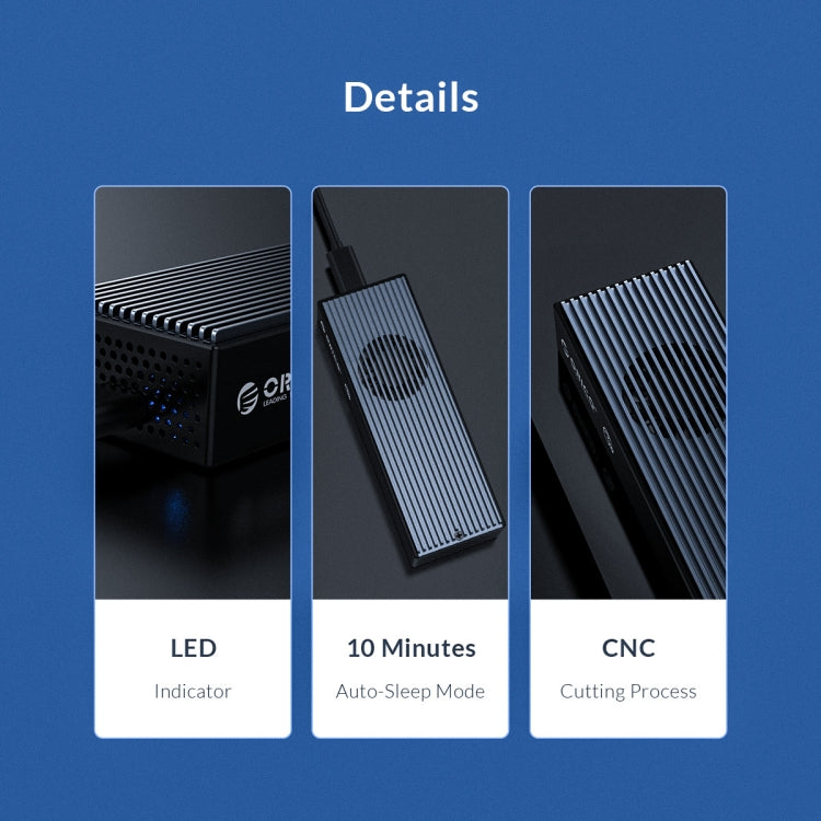 Custodia SSD ORICO M2PVC3-G20-GY-BP USB3.2 20Gbps M.2 NVMe, M2PVC3-G20-GY-BP