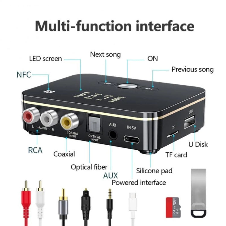 M8 NFC 2 in 1 Ricevitore trasmettitore audio Bluetooth 5.0 coassiale ottico NFC con display digitale, M8