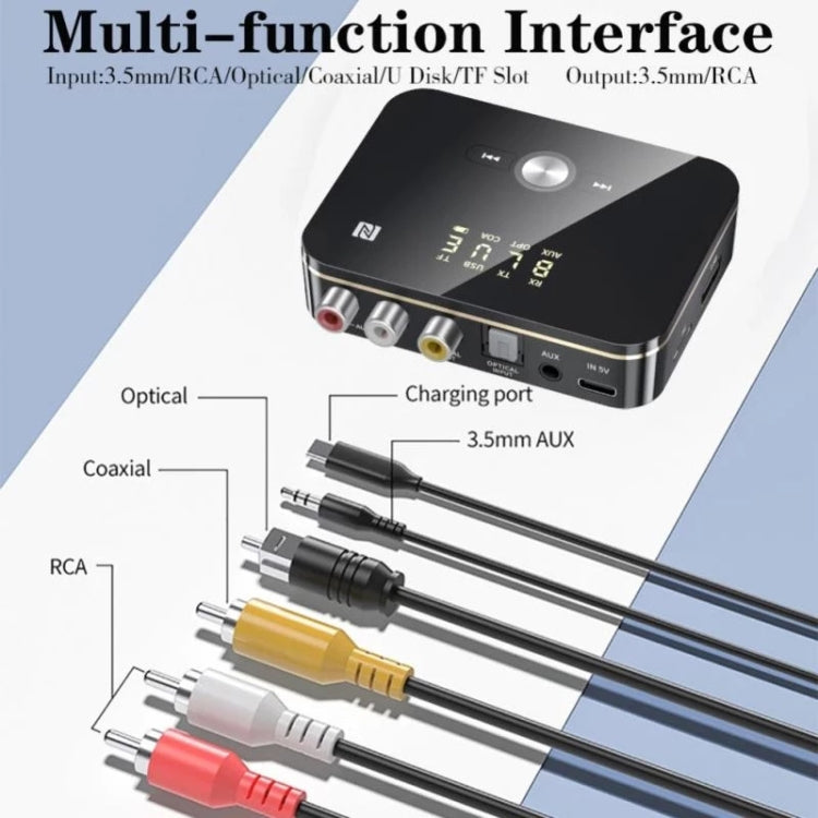 M8 NFC 2 in 1 Ricevitore trasmettitore audio Bluetooth 5.0 coassiale ottico NFC con display digitale, M8