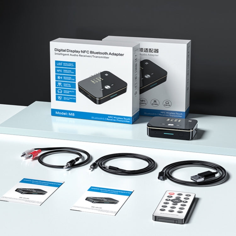M8 NFC 2 in 1 Ricevitore trasmettitore audio Bluetooth 5.0 coassiale ottico NFC con display digitale, M8