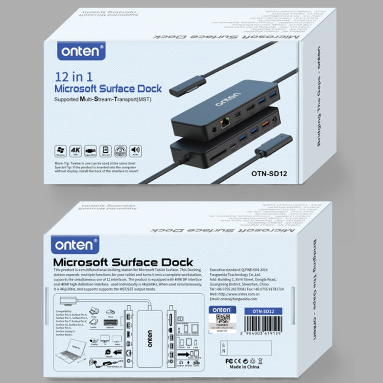 Onten SD12 per Microsoft Surface Docking station multifunzione 12 in 1, SD12