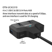 Onten OTN-UCA2310 Docking station HUB 4 in 2 USB-C / Type-C + USB 3.0 a 4 porte, OTN-UCA2310