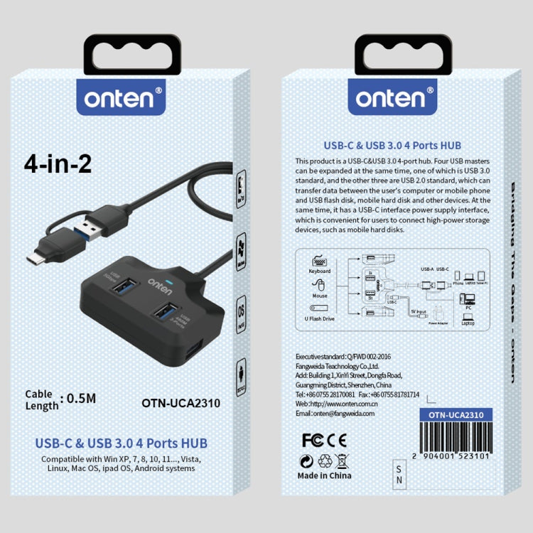 Onten Docking Station HUB 4 in 2 USB-C e USB 3.0 4 porte