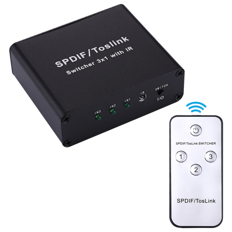NK-3X1 Full HD SPDIF / Toslink Estensore commutatore audio ottico digitale 3 x 1 con telecomando IR, SPDIF/Toslink Digital 3x1