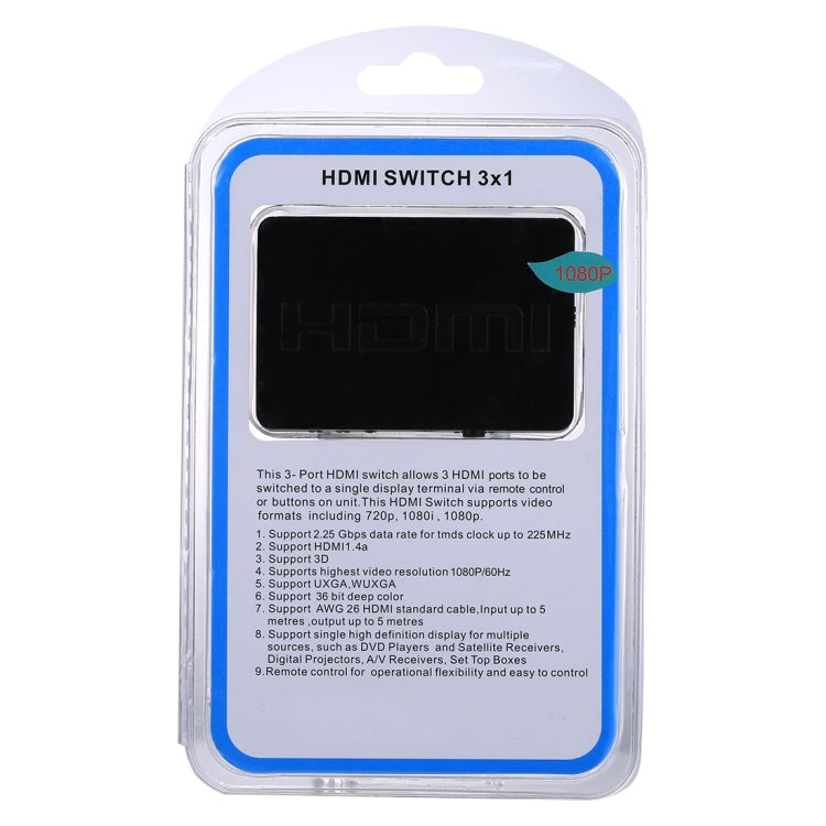 Switch HDMI 1080P 3 x 1 (3 porte di ingresso x 1 porta di uscita) con telecomando, 3 Inputs to 1 output