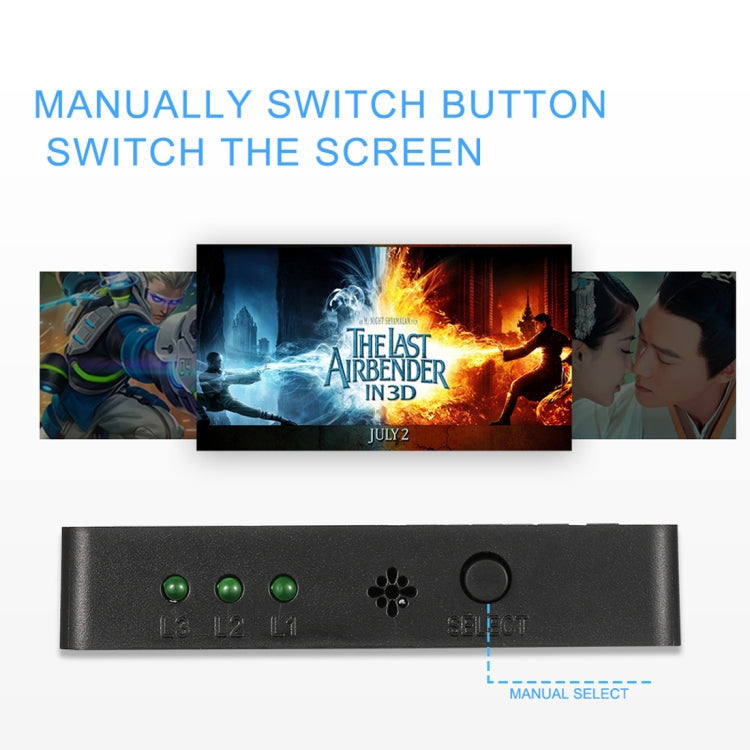 Switch HDMI 1080P 3 x 1 (3 porte di ingresso x 1 porta di uscita) con telecomando, 3 Inputs to 1 output