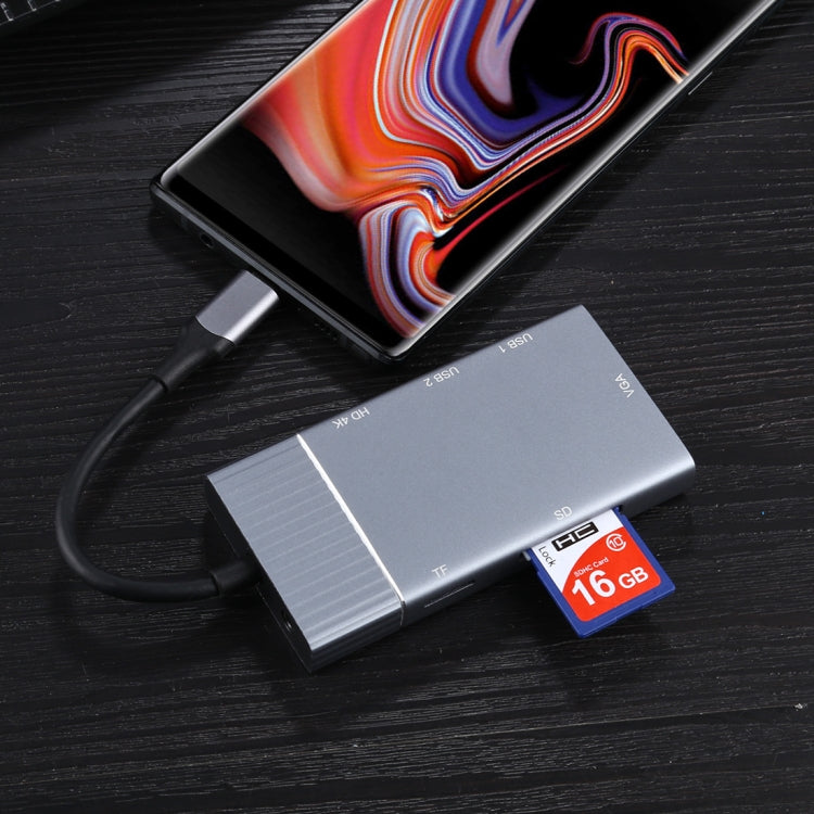 Doppia USB 3.0 7 in 1 + TF/SD + HDMI/VGA + jack da 3,5 mm + Dock Station USB-C multifunzione Type-C / USB-C, 2xUSB3.0+TF/SD+HDMI/VGA+3.5mm