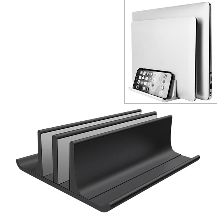 Base di supporto verticale per laptop regolabile in larghezza a doppio slot in lega di alluminio portatile universale, Double Slot Black, Double Slot Silver