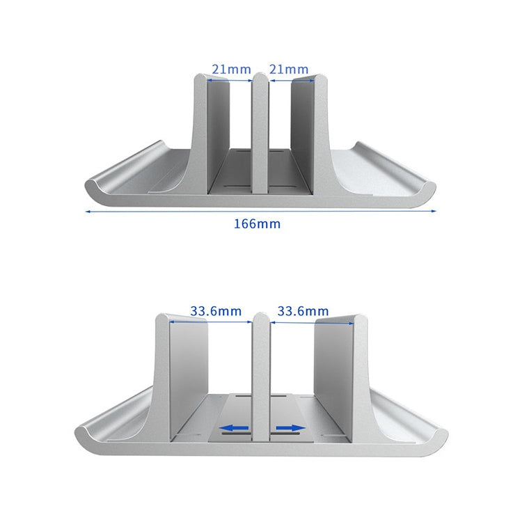 Base di supporto verticale per laptop regolabile in larghezza a doppio slot in lega di alluminio portatile universale, Double Slot Black, Double Slot Silver