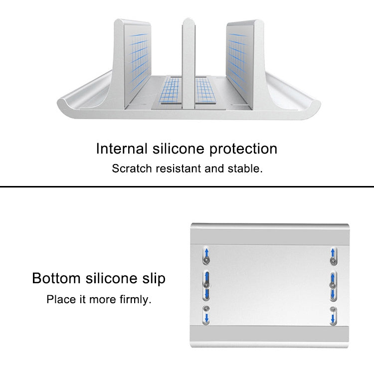 Base di supporto verticale per laptop regolabile in larghezza a doppio slot in lega di alluminio portatile universale, Double Slot Black, Double Slot Silver