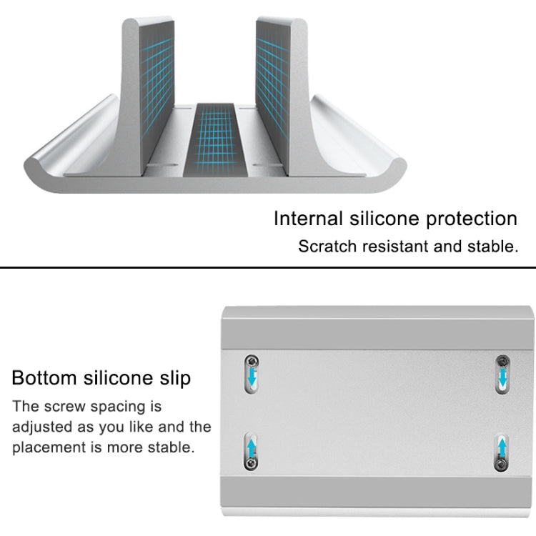 Base universale portatile per supporto radiante verticale per laptop regolabile in larghezza a slot singolo in lega di alluminio, Single Slot Black, Single Slot Silver