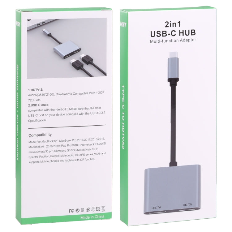 Adattatore HUB USB-C a 2 porte HDMI HDTV 1080p