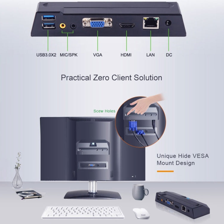 Mini PC Zero Client R1W, CORTEX QUAD A9 Quad Core fino a 1,6 GHz, RAM: 1 GB, ROM: 8 GB, supporto WiFi, HDMI, VGA, RJ45, SPK, WiFi Version