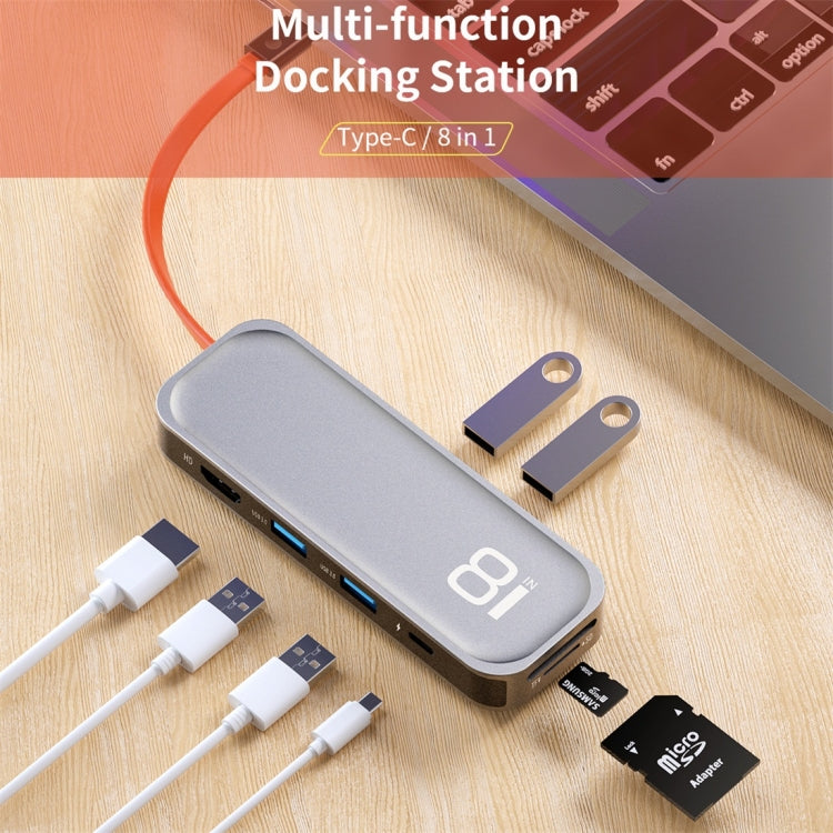 ROCK TR03 Adattatore HUB di estensione multifunzionale 8 in 1 da tipo C / USB-C a HDMI, TR03