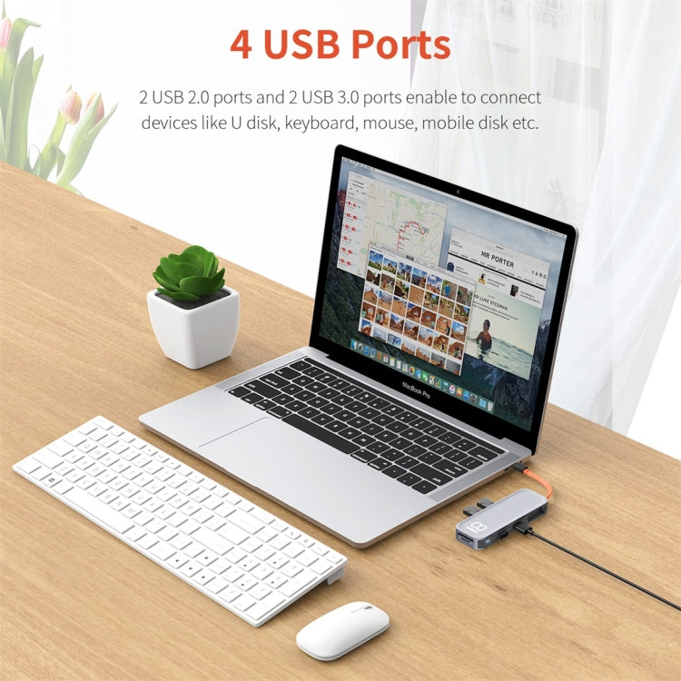 ROCK TR03 Adattatore HUB di estensione multifunzionale 8 in 1 da tipo C / USB-C a HDMI, TR03
