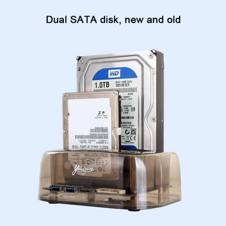 Custodia per HDD SATA doppia USB 3.0 da 2,5 / 3,5 pollici con funzione HUB e OTB, capacità massima di supporto: 16 TB
