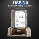 Custodia per HDD SATA doppia USB 3.0 da 2,5 / 3,5 pollici con funzione HUB e OTB, capacità massima di supporto: 16 TB