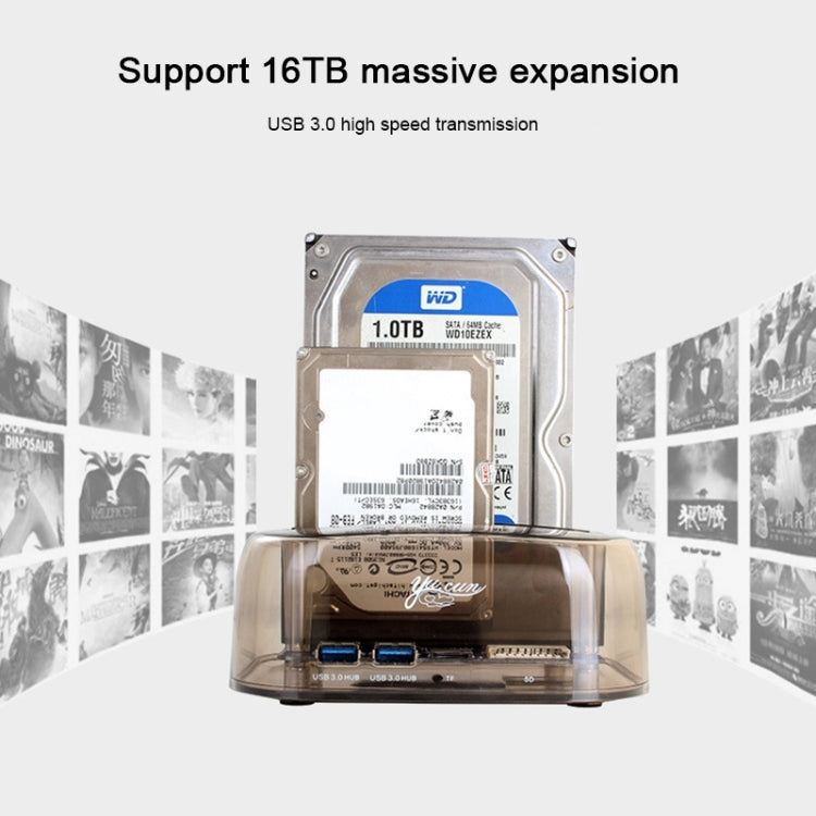 Custodia per HDD SATA doppia USB 3.0 da 2,5 / 3,5 pollici con funzione HUB e OTB, capacità massima di supporto: 16 TB