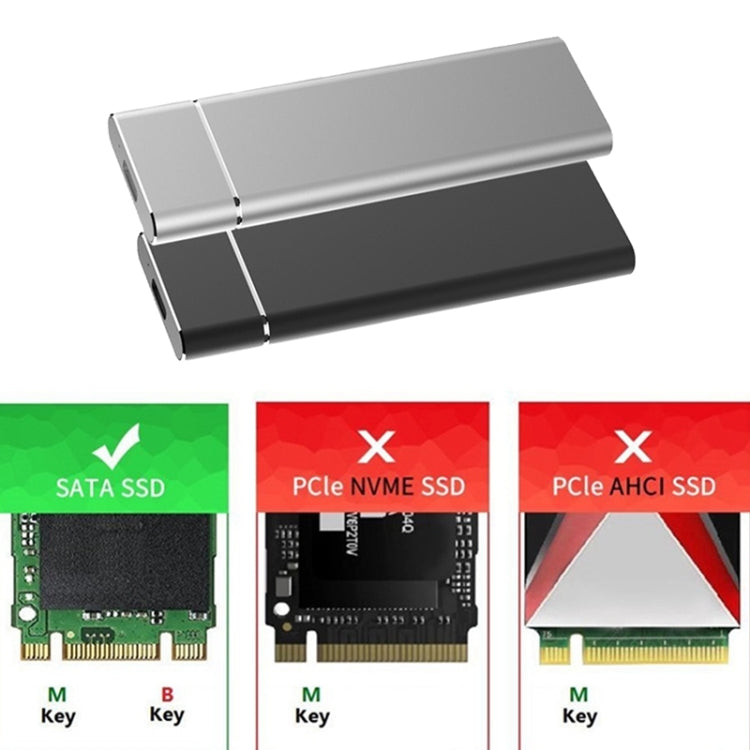 Custodia SSD in lega di alluminio con interfaccia M.2 NGFF a USB-C/Type-C USB 3.1, NGFF to USB Type-C Silver, NGFF to USB Type-C Black