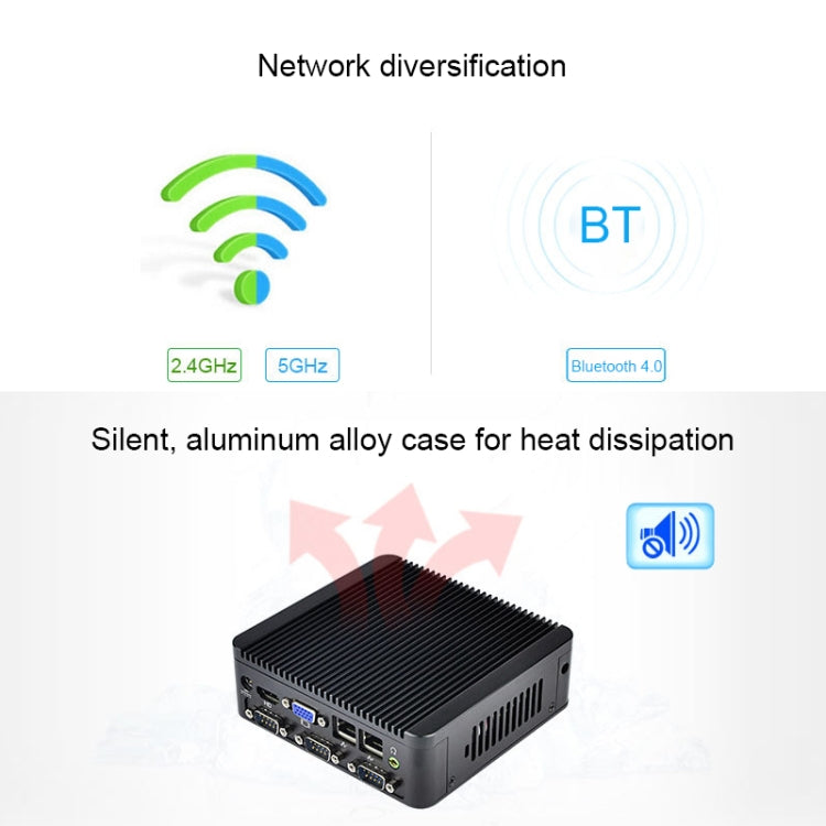 Mini PC di controllo industriale senza ventola con 4 porte USB e porta COM RS-232, 8 GB di RAM, Intel Celeron N2920 2.0GHz Quard Core, supporto Bluetooth 4.0 e WiFi dual-band 2.4G/5.0G