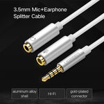 Ugreen Cavo adattatore per connettore audio da 3,5 mm maschio a 2 x 3,5 mm femmina Microfono 2 in 1 + Convertitore cavo sdoppiatore per auricolari, Silver