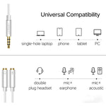 Ugreen Cavo adattatore per connettore audio da 3,5 mm maschio a 2 x 3,5 mm femmina Microfono 2 in 1 + Convertitore cavo sdoppiatore per auricolari, Silver