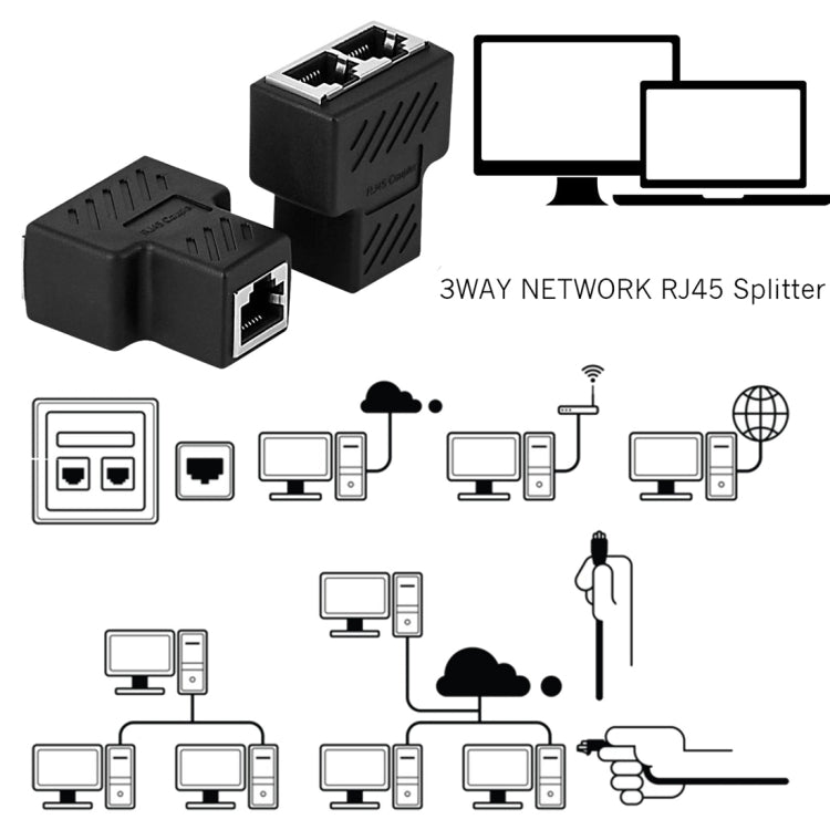 Terminale connettore Crystal Network dritto attraverso la linea principale Dispositivo di estensione dell'interfaccia RJ45 a tre teste da femmina a femmina, 3 Ports