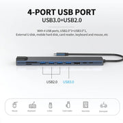 Docking station con interfaccia USB-C / Type-C 10 in 1 HUB multifunzione, 10 in 1