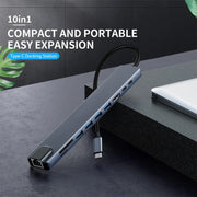 Docking station con interfaccia USB-C / Type-C 10 in 1 HUB multifunzione, 10 in 1