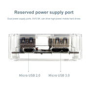 HUB trasparente quadrato desktop multifunzionale USB 3.0 4 in 1, USB3.0