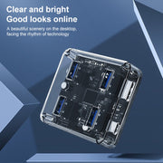 HUB trasparente quadrato desktop multifunzionale USB 3.0 4 in 1, USB3.0