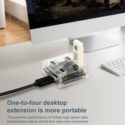 HUB trasparente quadrato desktop multifunzionale USB 3.0 4 in 1, USB3.0