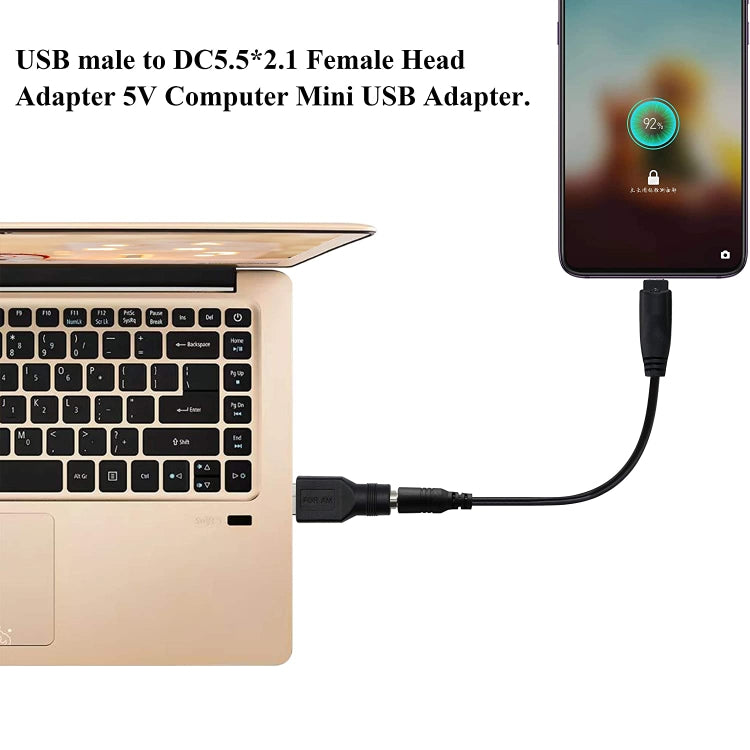 Connettore adattatore USB maschio a femmina da 5,5 x 2,1 mm, USB Male to 5.5 x 2.1mm