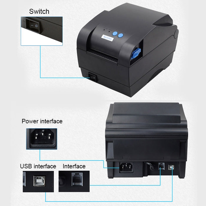 Stampante per codici a barre con calibrazione automatica termica Xprinter XP-365B con porta USB, XP-365B