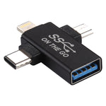 Adattatore OTG USB 3.0 a 8 pin, Micro USB e USB-C 3 in 1