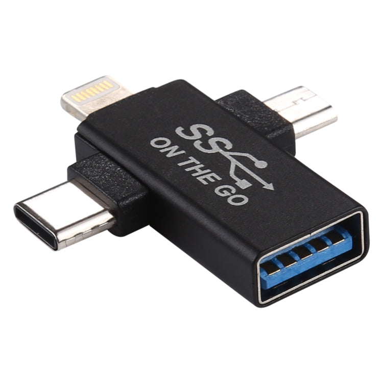Adattatore OTG USB 3.0 a 8 pin, Micro USB e USB-C 3 in 1