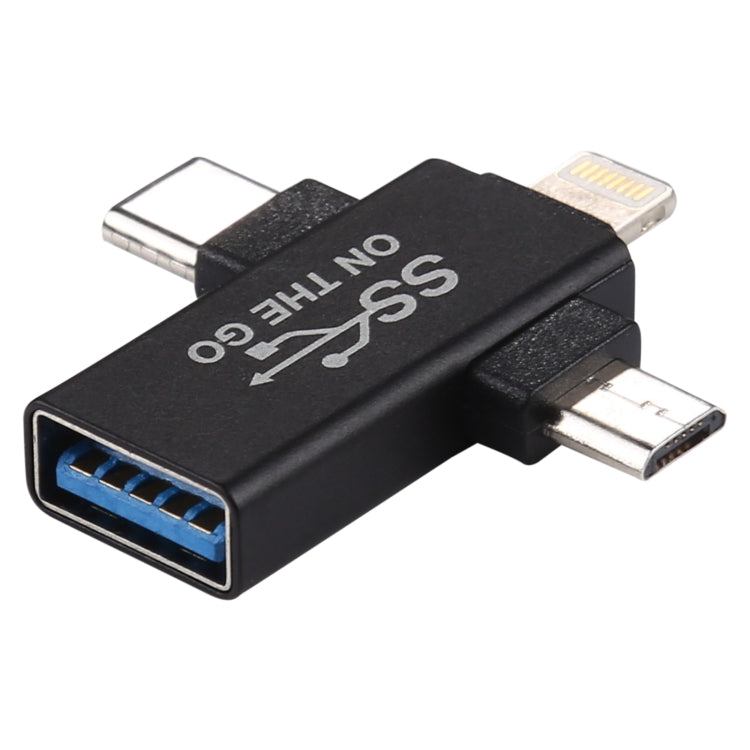 Adattatore OTG USB 3.0 a 8 pin, Micro USB e USB-C 3 in 1