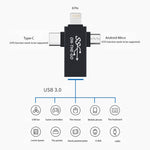 Adattatore OTG USB 3.0 a 8 pin, Micro USB e USB-C 3 in 1