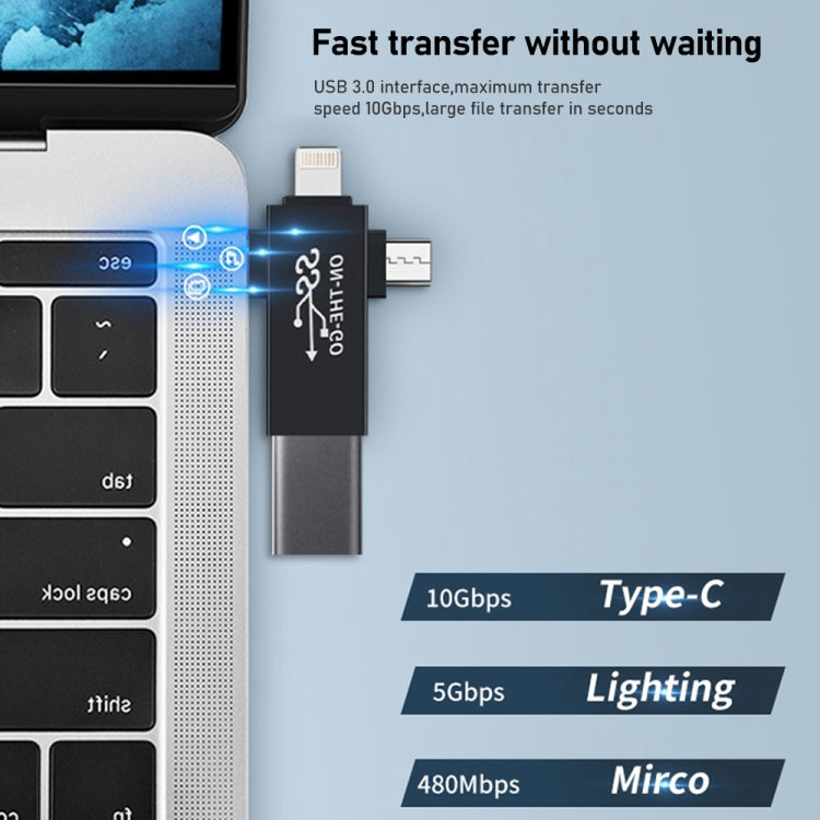 Adattatore OTG USB 3.0 a 8 pin, Micro USB e USB-C 3 in 1