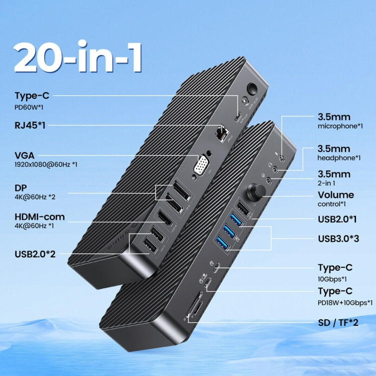 Docking station HUB tipo C 3.0 ORICO 20 in 1 10 Gbps