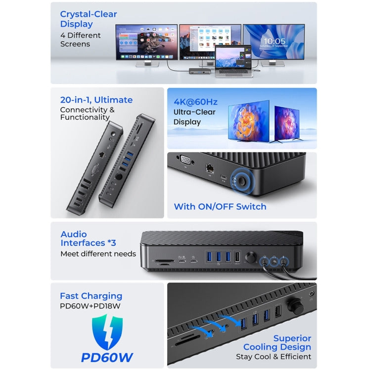 Docking station HUB tipo C 3.0 ORICO 20 in 1 10 Gbps