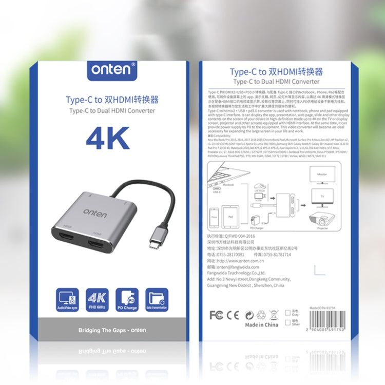 Onten 9175K Hub USB-C 4 in 1 doppio HDMI 4K