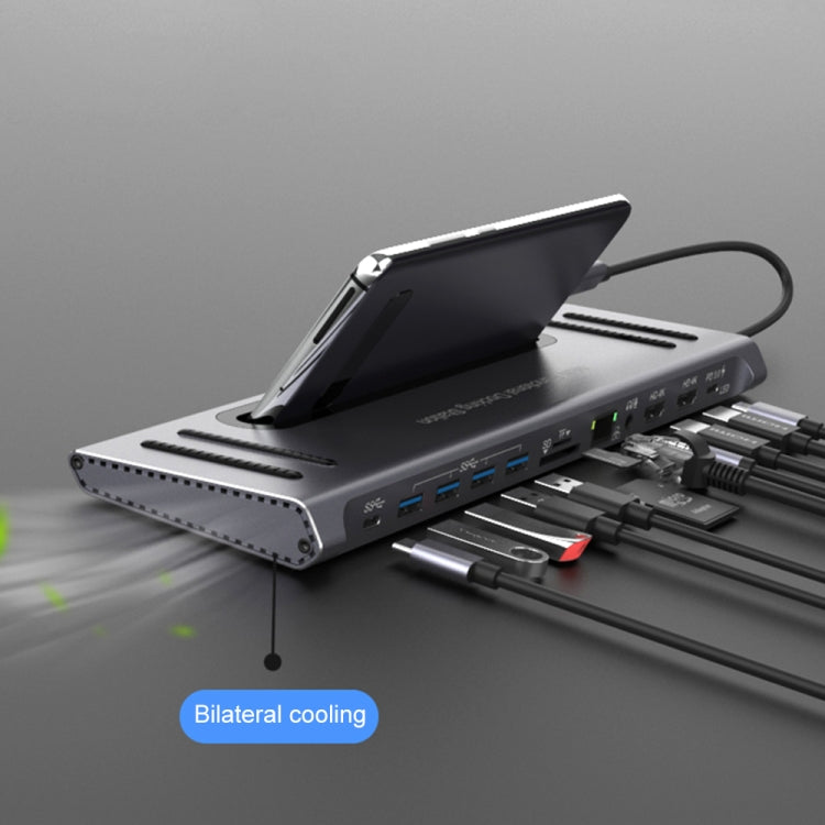 Docking station USB-C 12 in 1 con HDMI, RJ45 e slot SD/TF