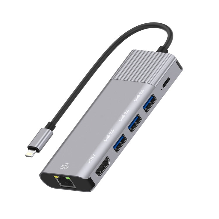 79591 6 in 1 8 pin a RJ45 + HDMI + ricarica 8 pin + 3 porte USB 2.0 Docking station convertitore HUB multifunzione, 79591