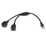 Adattatore splitter per spina LAN Ethernet CAT5 RJ45 da 1 a 2 prese, lunghezza cavo: 25 cm