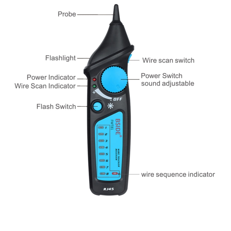 BSIDE FWT81 RJ11 / RJ45 Tester per cavi di rete LAN Ethernet con toner per localizzatore di cavi telefonici, FWT81 Cable Tester