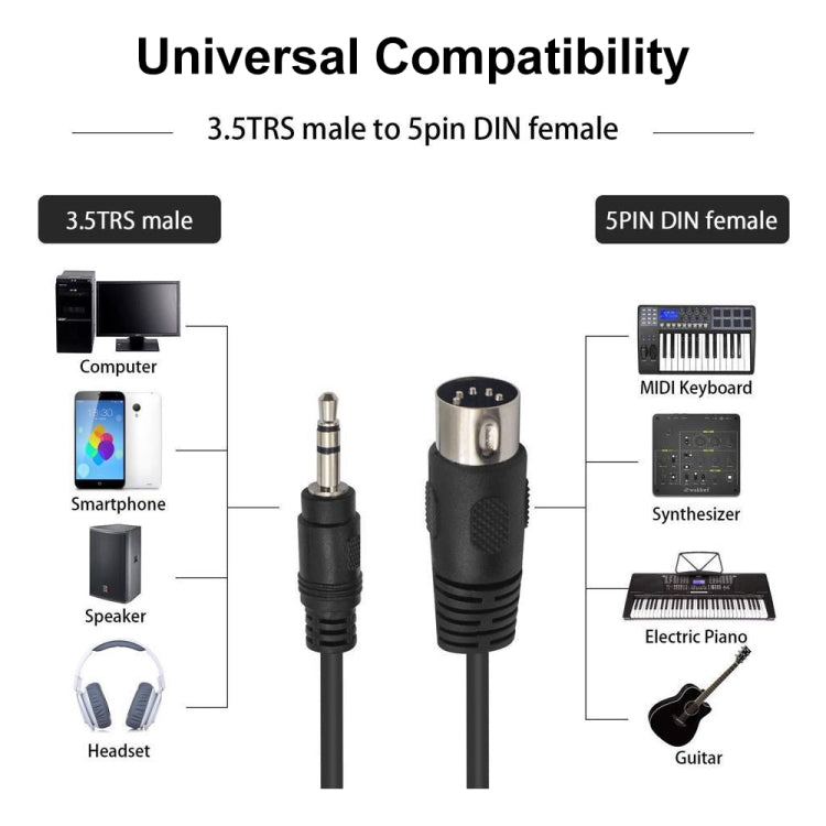 3.5mm Stereo Jack to Din 5 Pin MIDI Audio Adapter Cable, Cable Length: 1.5m