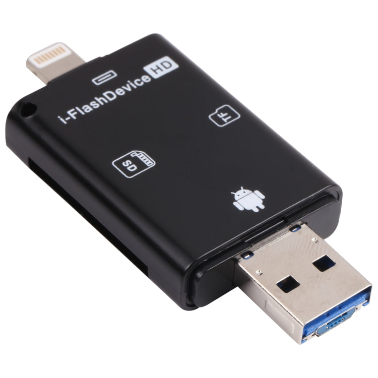 NK-208 Lettore di schede TF/schede SD i-Flash 3 in 1 per dispositivi a 8 pin + USB 2.0 + Micro USB (nero), NK-208 White, NK-208 Black