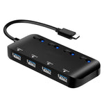 Hub USB 3.0 4 porte con USB-C e interruttori indipendenti