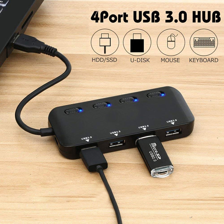 Hub USB 3.0 4 porte con USB-C e interruttori indipendenti